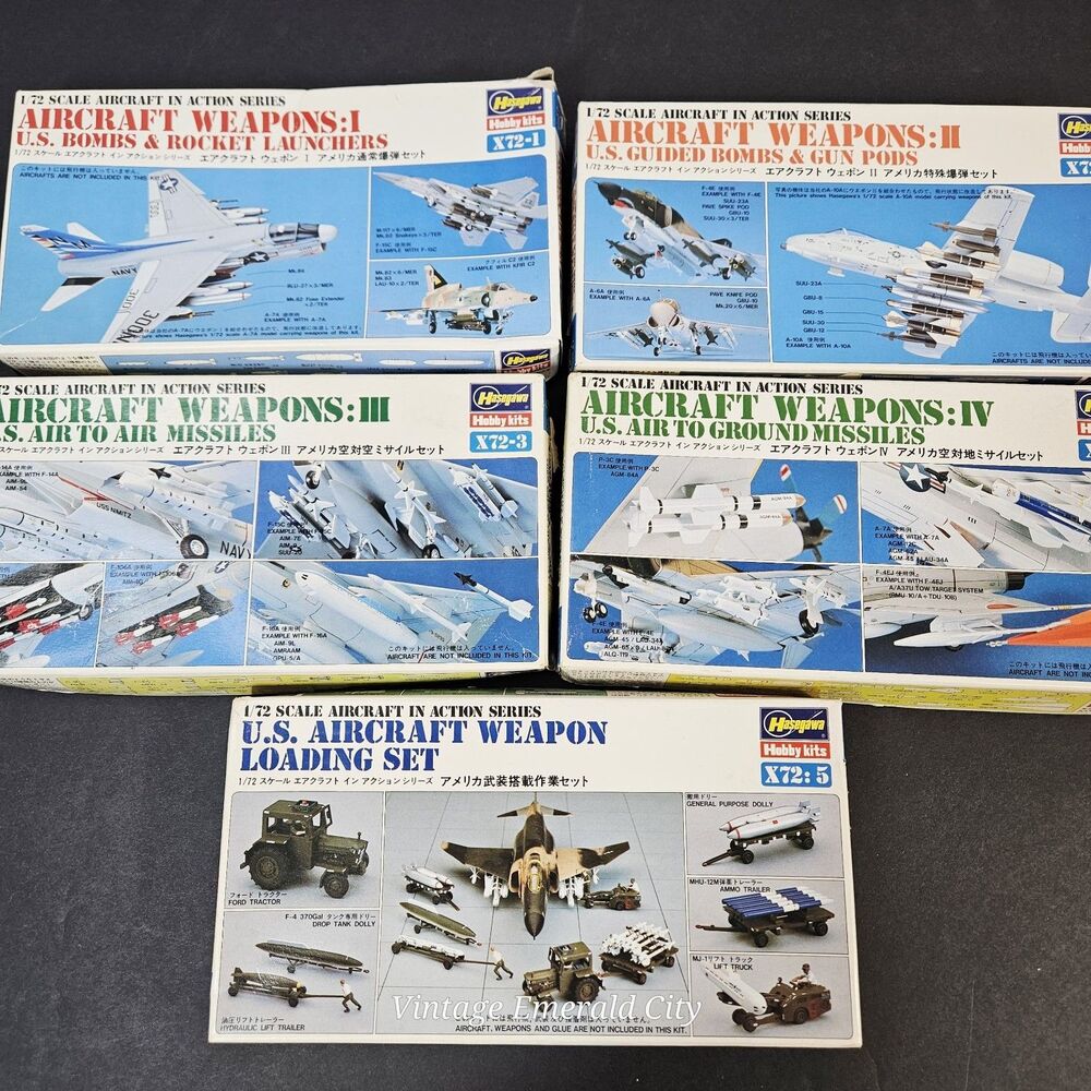 Vtg Hasegawa Aircraft Weapons & Loading Sets Model Kits Lot Of 5 Fabric Sealed